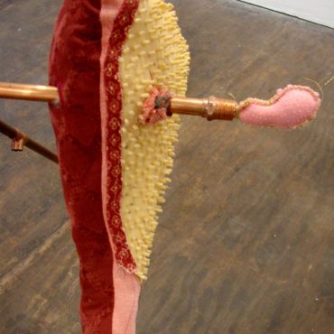 Sandhill Crane, detail, 2017. Fabrics, synthetic latex, copper piping, thread