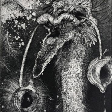 Eyes Go Boing, 10x8 inches, etching