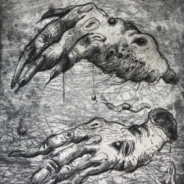 Beaver Hands, 12x10 inches, etching